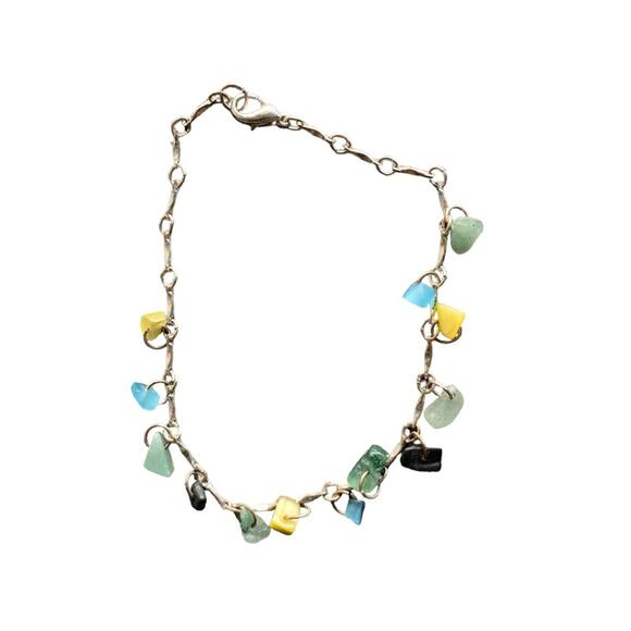 Colorful Glass Stone Charm Silver Tone Bracelet - Picture 1 of 6
